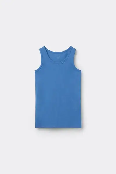 Canotta Spalla Larga Bimbi Unisex in Cotone Unisex Azzurro