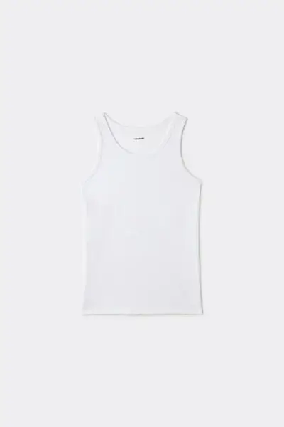 Canotta Spalla Larga Bimbi Unisex in Cotone Unisex Bianco