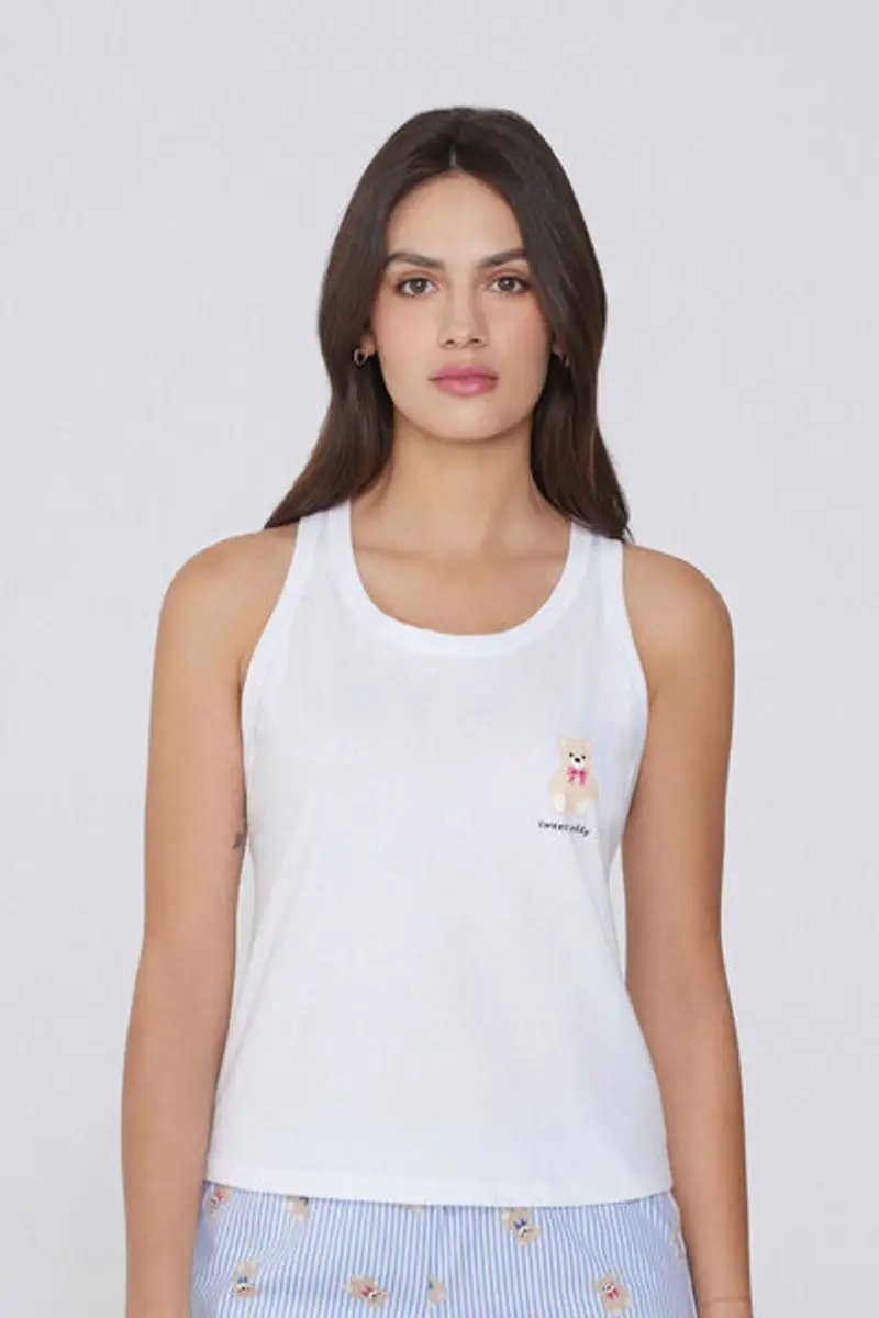 Tezenis Canotta Spalla Larga Cotone con Stampa Donna Bianco Taglia L