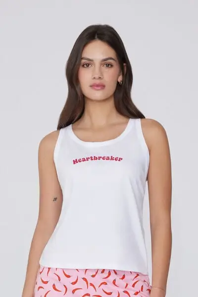 Canotta Spalla Larga Cotone con Stampa Donna Rosso