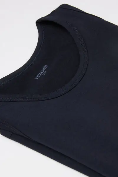 Canotta Spalla Larga Cotone Termico Bimbi Unisex Unisex Blu miniatura 2