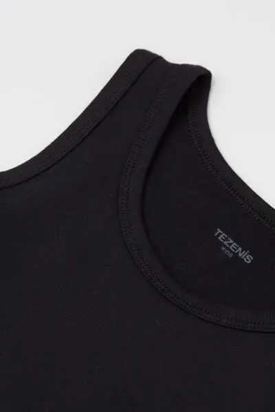 Canotta Spalla Larga Cotone Termico Bimbi Unisex Unisex Nero miniatura 2