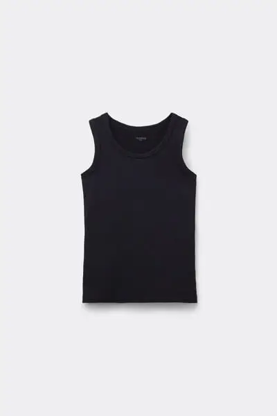 Canotta Spalla Larga Cotone Termico Bimbi Unisex Unisex Nero