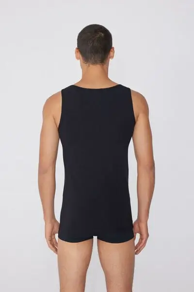 Canotta Spalla Larga in Cotone Elasticizzato Uomo Nero miniatura 2