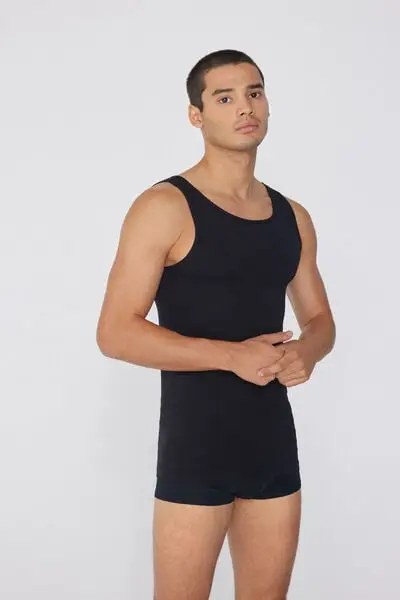 Canotta Spalla Larga in Cotone Elasticizzato Uomo Nero miniatura 3