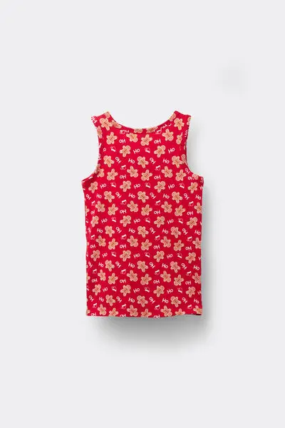 Canotta Spalla Larga in Cotone Stampa Natale Bimbi Unisex Unisex Rosso miniatura 3