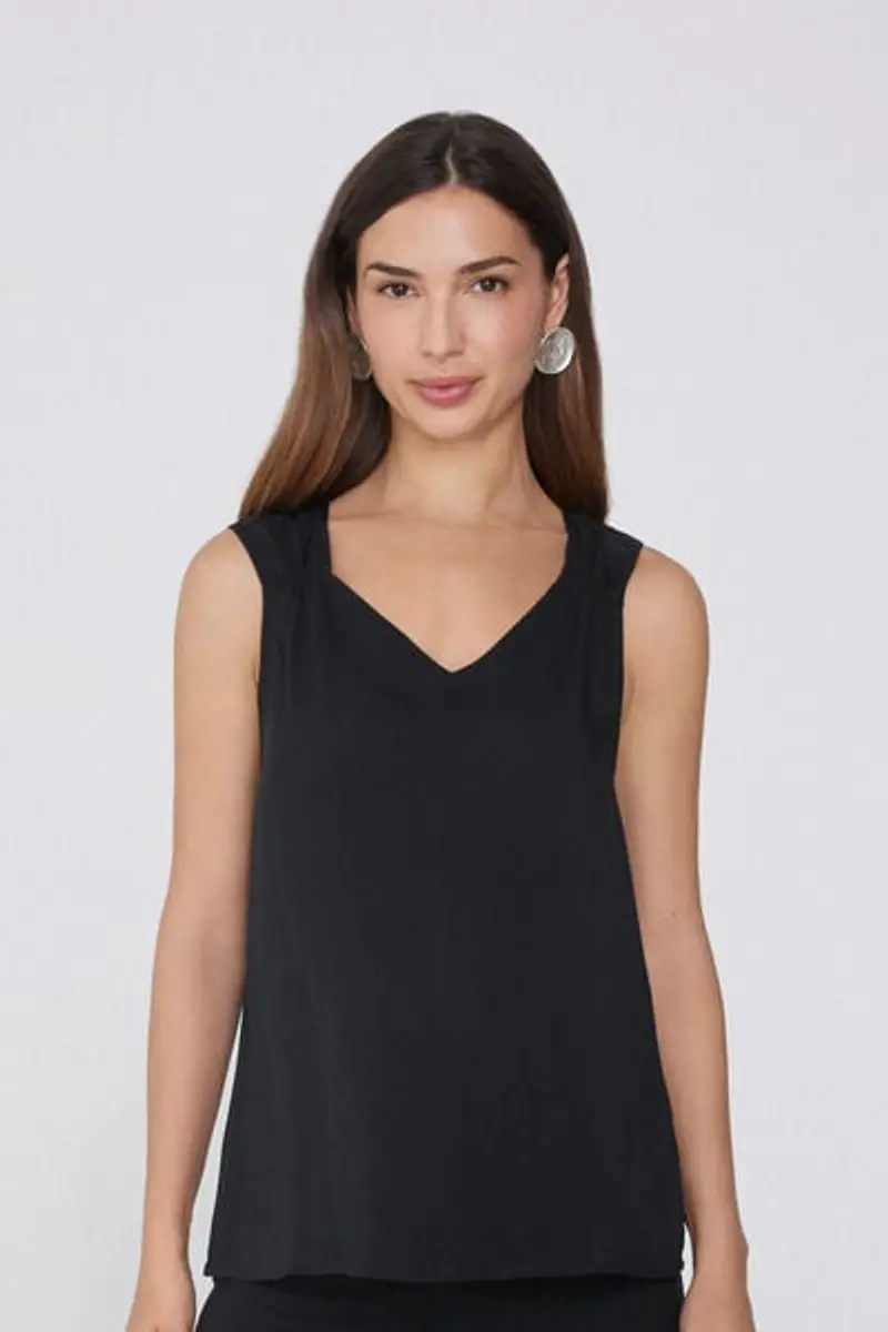 Tezenis Canotta Spalla Larga in Viscosa con Arricci Donna Nero Taglia L