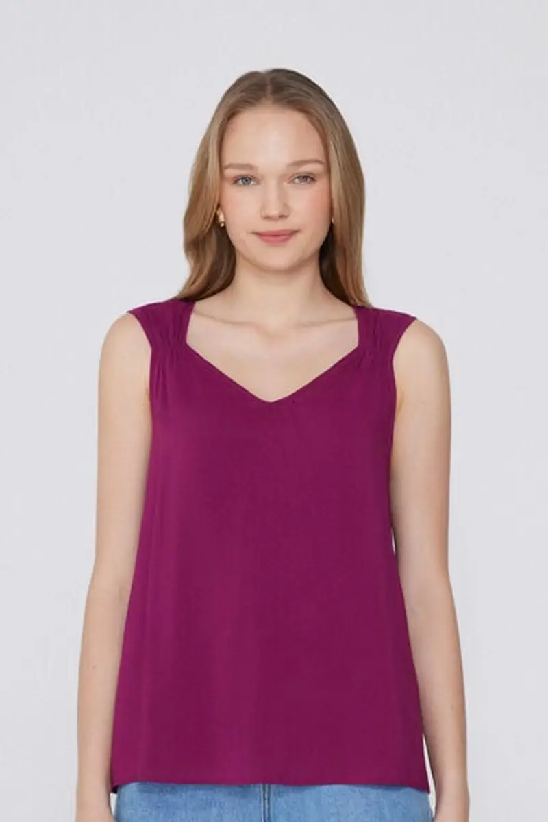 Tezenis Canotta Spalla Larga in Viscosa con Arricci Donna Rosso Taglia L