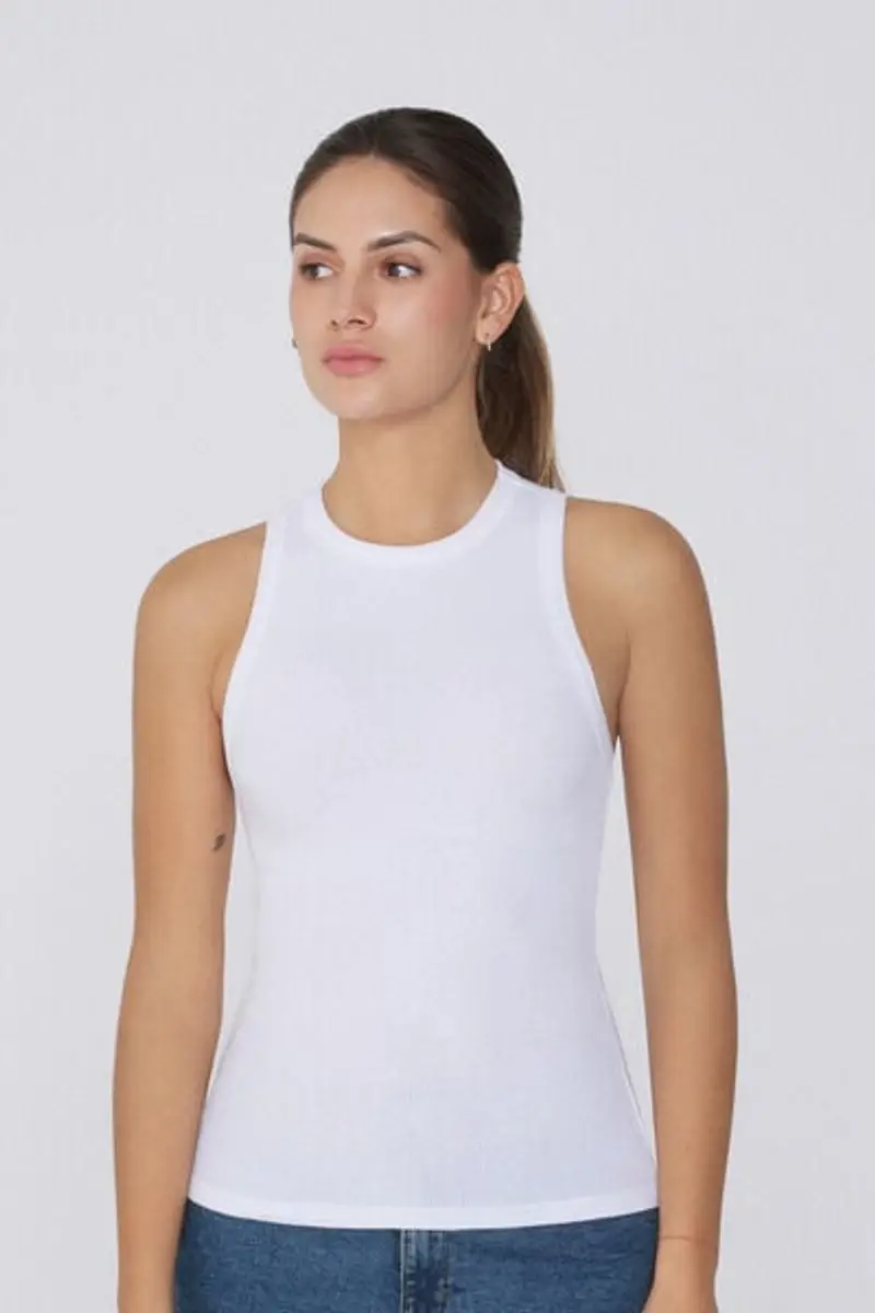 Tezenis Canotta Spalla Vogatore Cotone a Costine Donna Bianco Taglia L