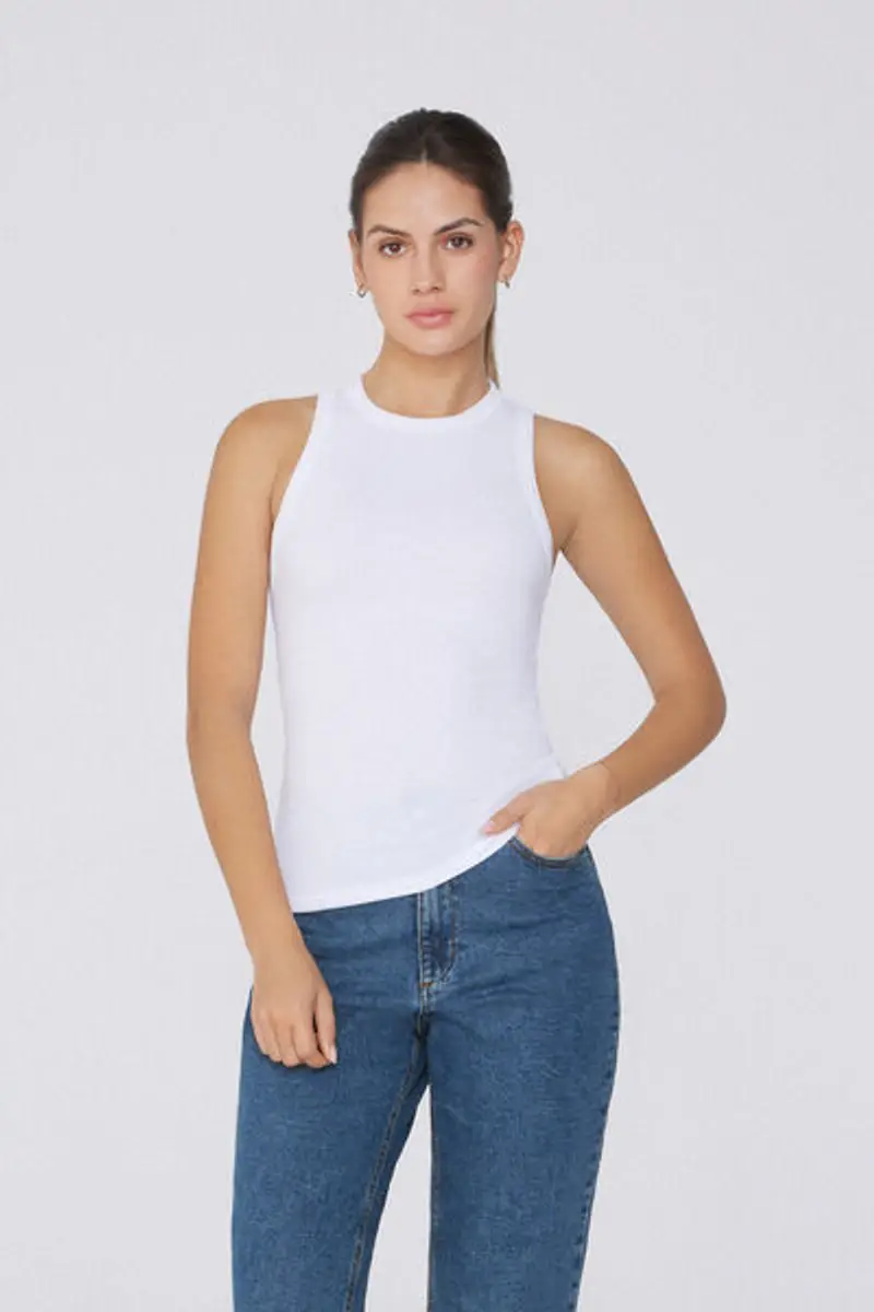 Tezenis Canotta Spalla Vogatore Cotone a Costine Donna Bianco Taglia L miniatura 2