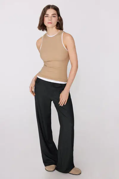 Canotta Spalla Vogatore Cotone a Costine Donna Naturale