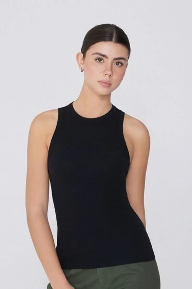 Tezenis Canotta Spalla Vogatore Cotone a Costine Donna Nero Taglia L