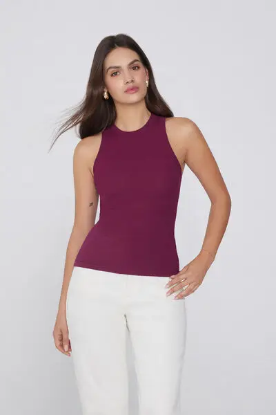 Canotta Spalla Vogatore Cotone a Costine Donna Rosso miniatura 3