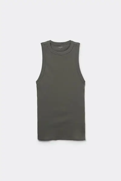 Canotta Spalla Vogatore Cotone a Costine Donna Verde miniatura 2