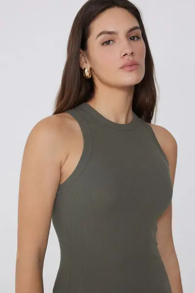 Canotta Spalla Vogatore Cotone a Costine Donna Verde miniatura 3