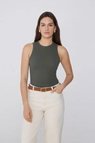 Canotta Spalla Vogatore Cotone a Costine Donna Verde