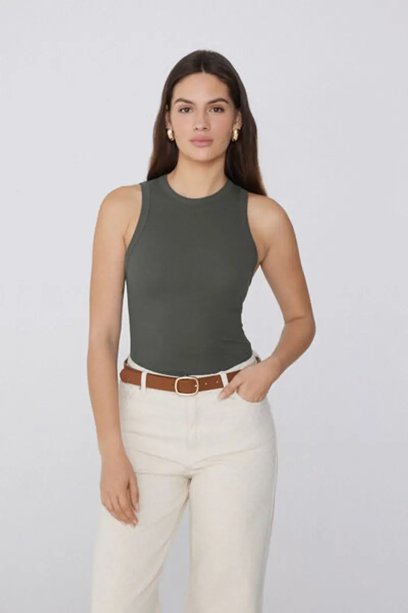 Tezenis Canotta Spalla Vogatore Cotone a Costine Donna Verde Taglia L miniatura 2