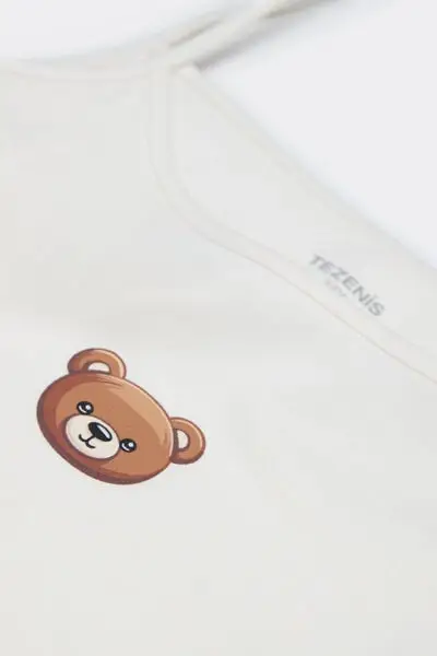 Canotta Spalline Sottili Scollo Tondo in Cotone Stampato Bimba Bambina Bianco miniatura 2