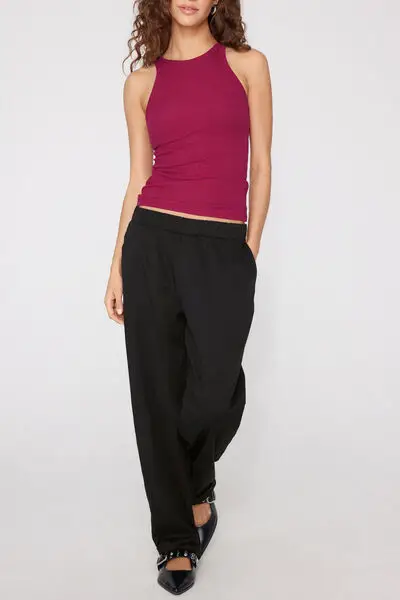 Canotta Vogatore con Coppe Integrate Cotone Costine Donna Rosso