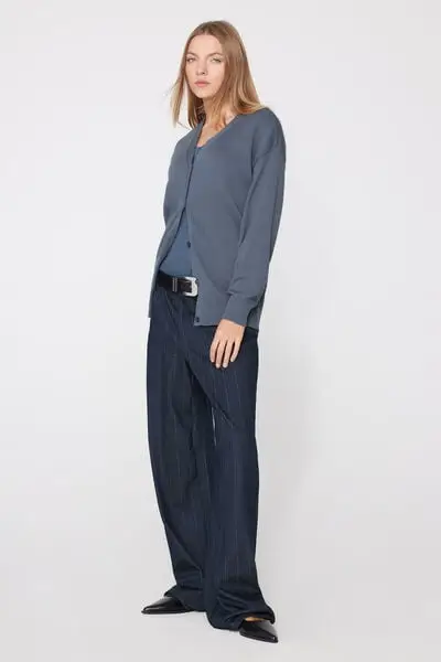 Cardigan in Cotone e Modal in Maglia Calata Scollo V Donna Blu