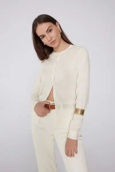 Cardigan Pesante con Bottoni 100% Lana Merino Donna Bianco