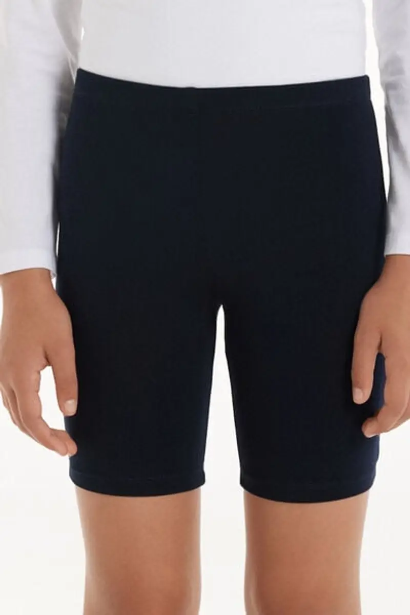 Ciclista in Cotone Tinta Unita Bimba Bambina Blu