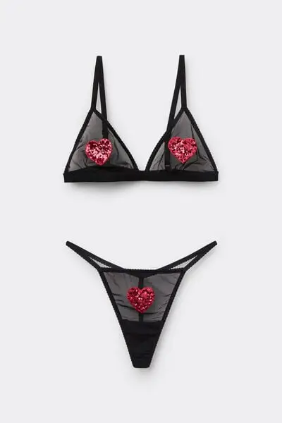 Completo Reggiseno Triangolo/Perizoma Patch Heart Donna Nero miniatura 2