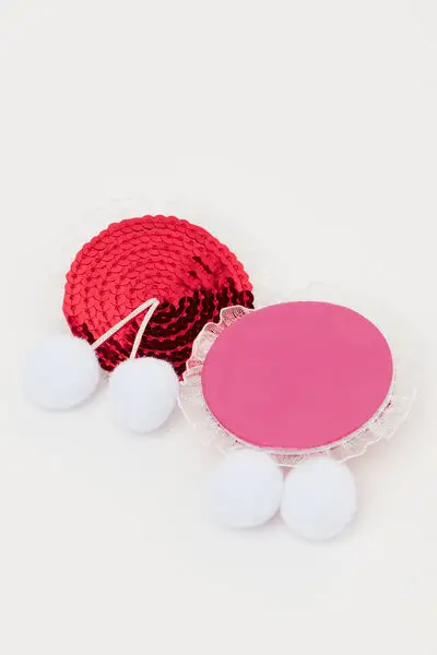 Copricapezzoli con Pompon e Paillettes Donna Rosso miniatura 3