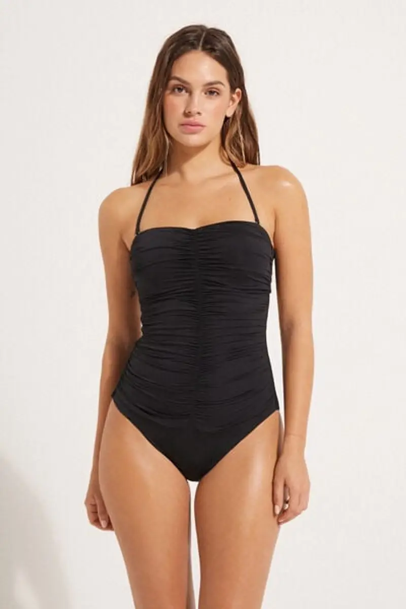 Tezenis Costume Intero Fascia Preformato Arriccio Centrale Riciclato Donna Nero Taglia M