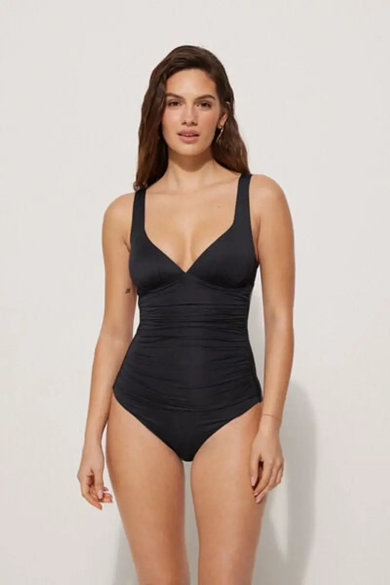 Tezenis Costume Intero Trangolo Imbottito Arriccio Riciclato Donna Nero Taglia L