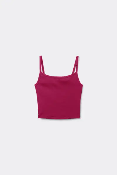 Crop Top Spalline Sottili Cotone Costine Donna Rosso miniatura 2