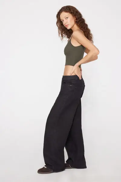 Crop Top Spalline Sottili Cotone Costine Donna Verde