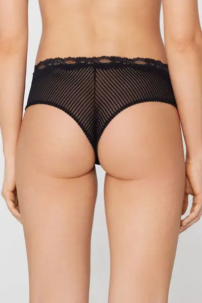 Culotte a Brasiliana Semi-Alta Glam Rib Donna Nero miniatura 3