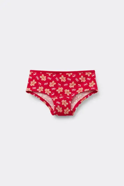 Culotte Bimba in Cotone con Stampa Natalizia Bambina Rosso