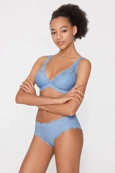 Culotte Brasiliana Microfibra e Pizzo Riciclati Donna Azzurro miniatura 2