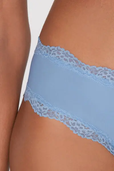 Culotte Brasiliana Microfibra e Pizzo Riciclati Donna Azzurro miniatura 3
