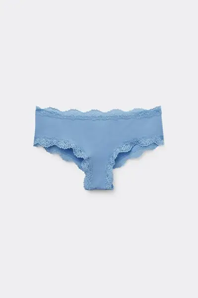 Culotte Brasiliana Microfibra e Pizzo Riciclati Donna Azzurro