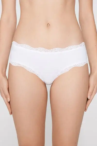 Culotte Brasiliana Microfibra e Pizzo Riciclati Donna Bianco miniatura 2