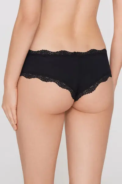 Culotte Brasiliana Microfibra e Pizzo Riciclati Donna Nero miniatura 3
