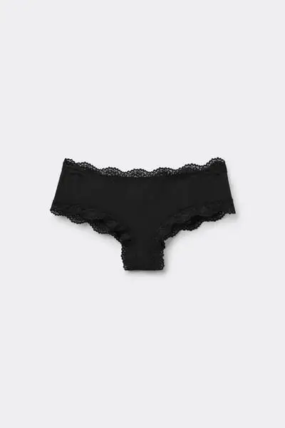 Culotte Brasiliana Microfibra e Pizzo Riciclati Donna Nero