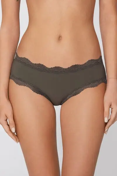 Culotte Brasiliana Microfibra e Pizzo Riciclati Donna Verde miniatura 2