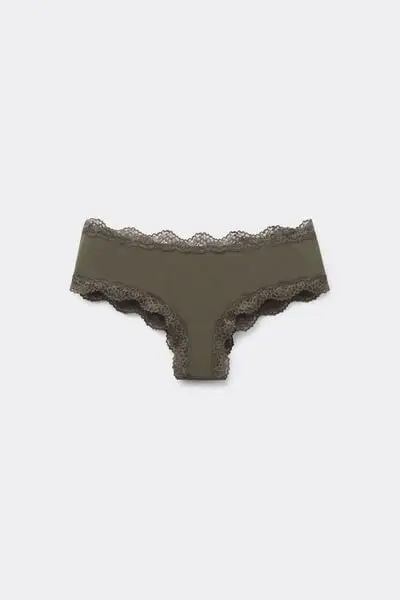 Culotte Brasiliana Microfibra e Pizzo Riciclati Donna Verde