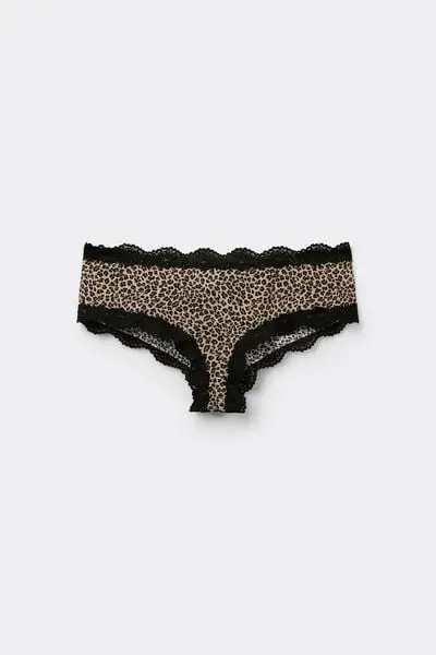 Culotte Brasiliana Microfibra Stampata e Pizzo Riciclato Donna Animalier
