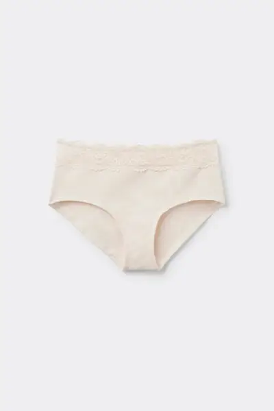 Culotte in Cotone con Pizzo Riciclato Donna Avorio