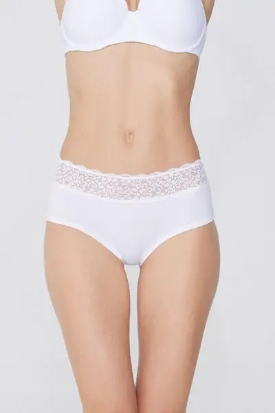 Culotte in Cotone con Pizzo Riciclato Donna Bianco miniatura 2