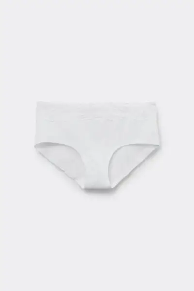 Culotte in Cotone con Pizzo Riciclato Donna Bianco