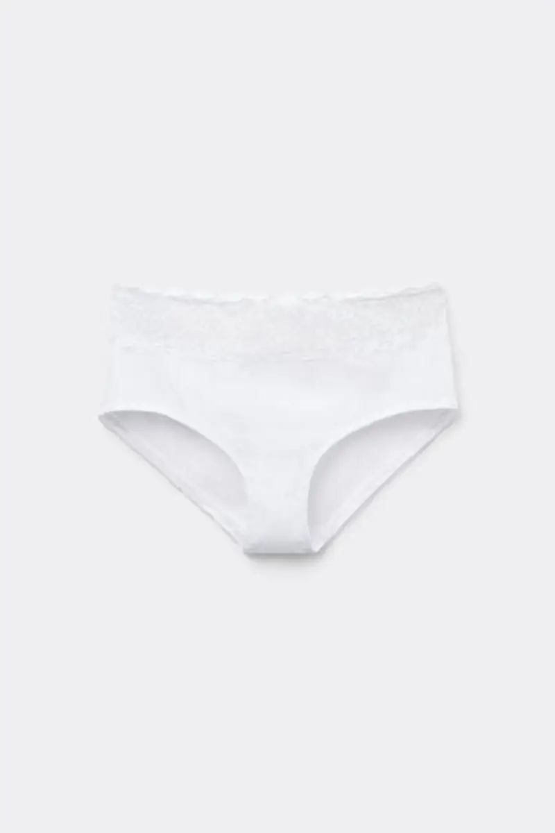 Tezenis Culotte in Cotone con Pizzo Riciclato Donna Bianco Taglia S