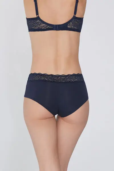 Culotte in Cotone con Pizzo Riciclato Donna Blu miniatura 3