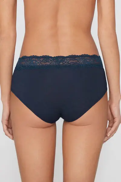 Culotte in Cotone con Pizzo Riciclato Donna Blu miniatura 3