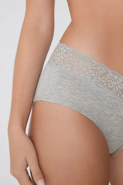 Culotte in Cotone con Pizzo Riciclato Donna Grigio miniatura 3